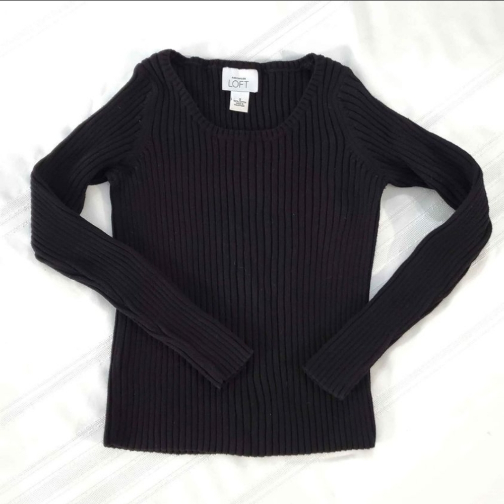 Ann Taylor Loft 100% Cotton Stretchable Black Bodycon Scoop Neck  Sweater Small